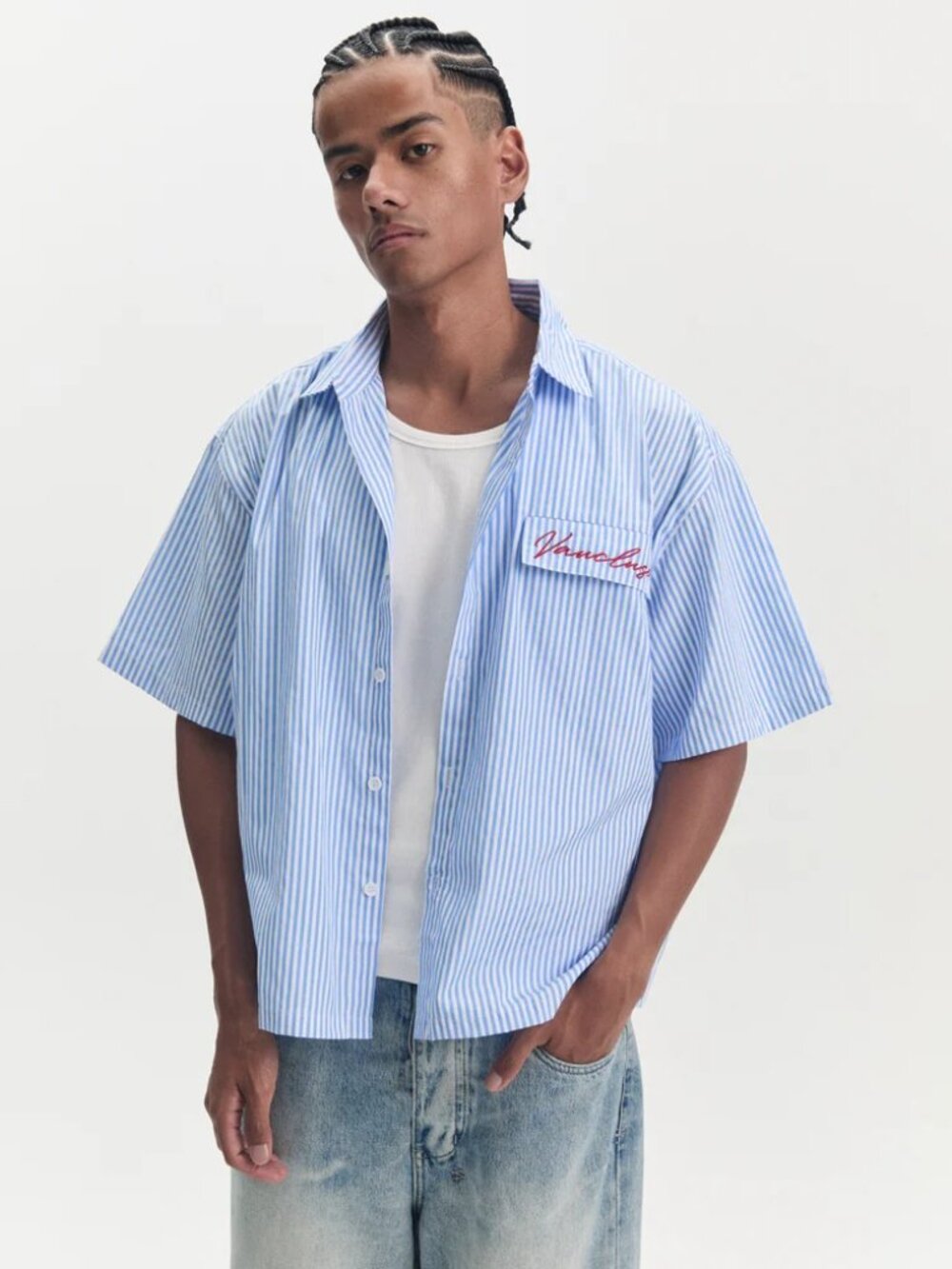 VAUCLUSE Striped Signature Short Sleeve Shirt - White/Blue - Picture 3 of 4